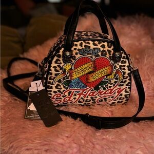Ed Hardy Heart and Love Satchel - Black and Red